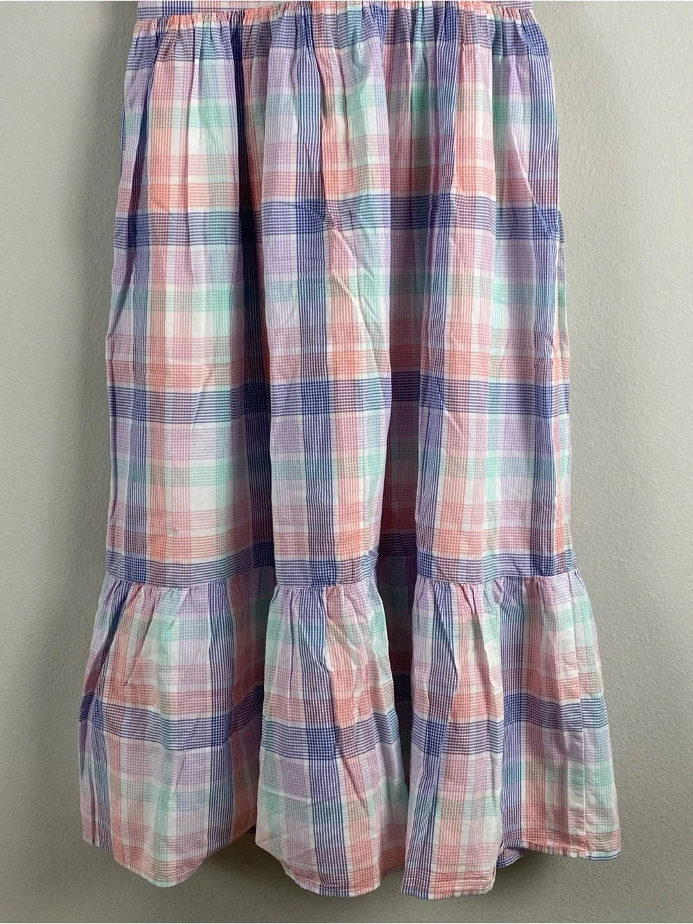 J. Crew Factory Pastel Plaid Smocked Midi Dress | 2 Pockets | Multicolor - Picture 6 of 16